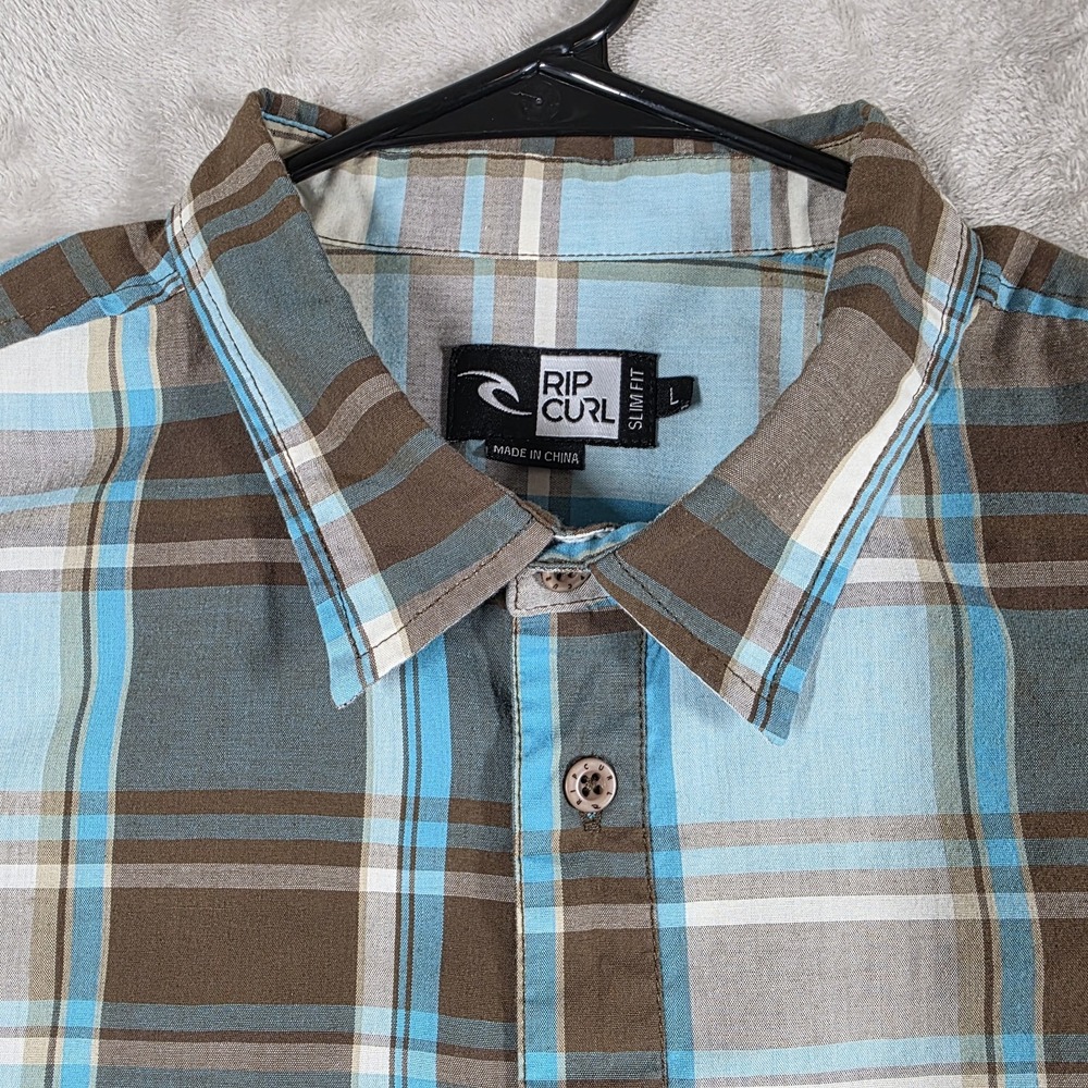 Rip Curl Men's Slim Fit Plaid Shirt Size Large Multi Color Plaid Short Sleeve - Picture 3 of 11